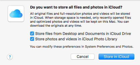 macOS Optimized Storage > Store in iCloud