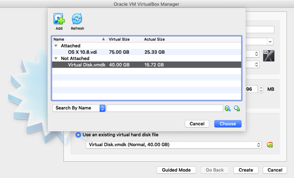 VirtualBox choose virtual disk to use